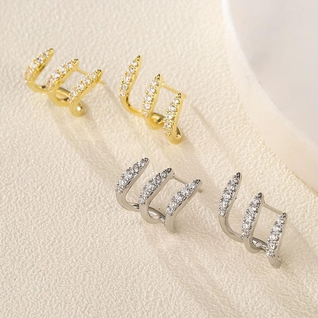 Pendientes elegantes de strass con garra triple