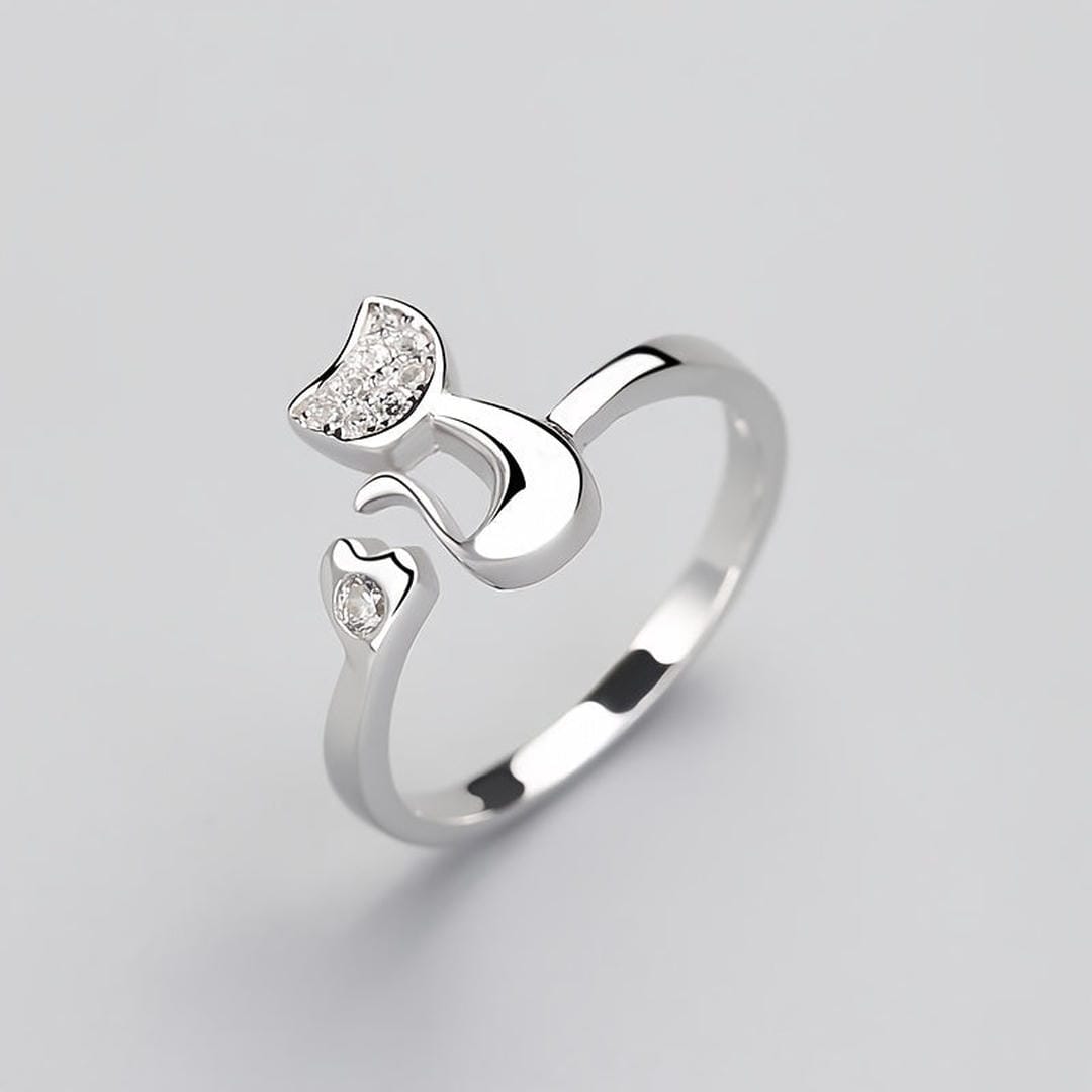 Anillo abierto de circonita con gato – imagen 2
