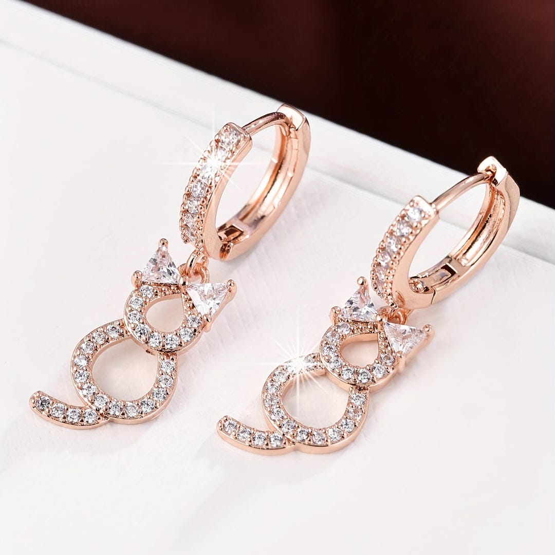Pendientes de aro con gato colgante de cristal – imagen 3