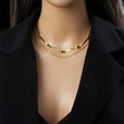Collar retro de oro de doble capa con gema – imagen 3
