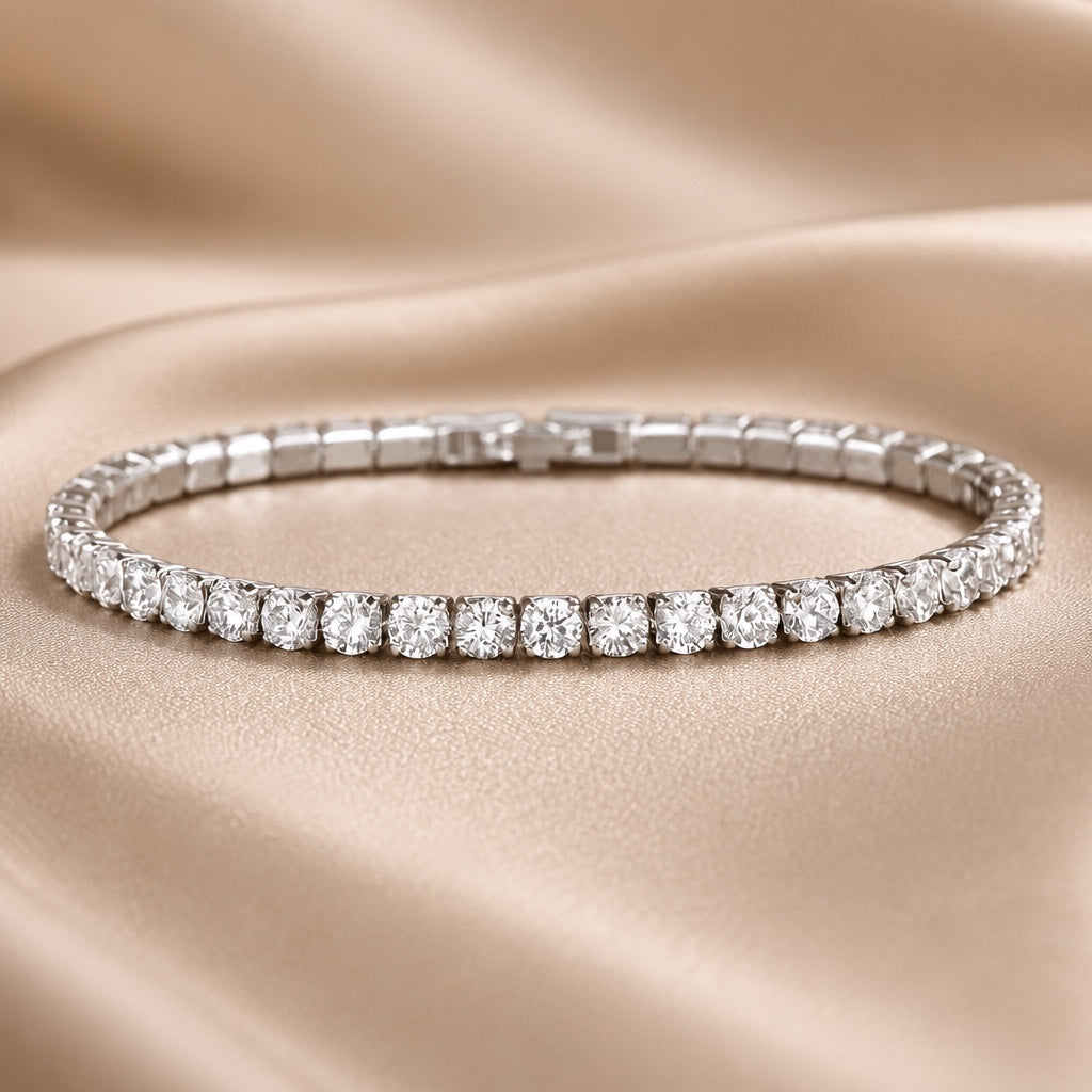 Pulsera tenis de oro blanco con cristales