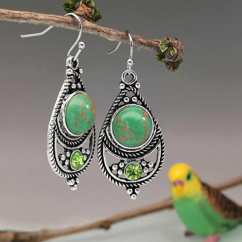 Pendientes largos vintage bohemios con piedra