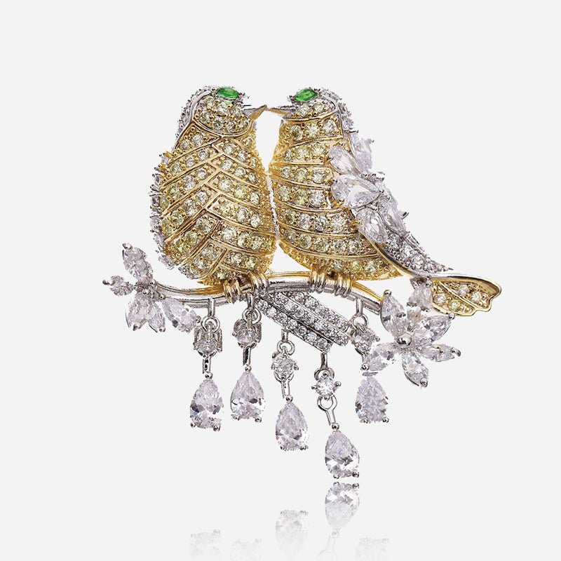 Broche de agapornis de cristal