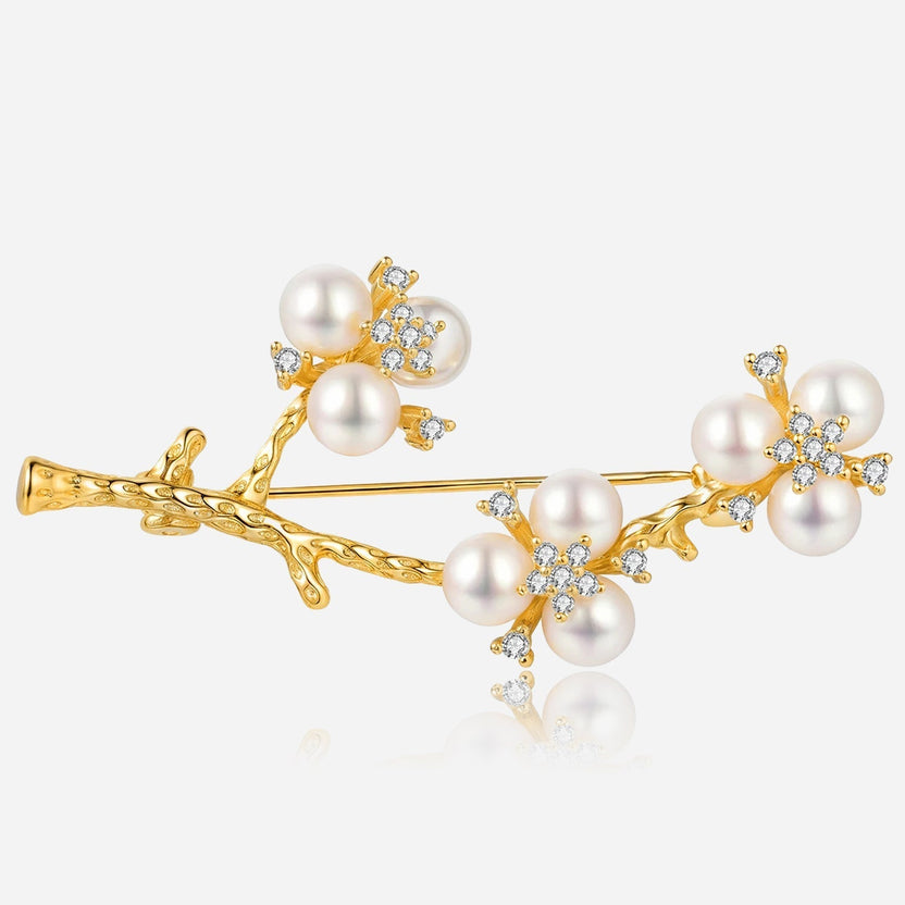 Broche floral de cristal y perla