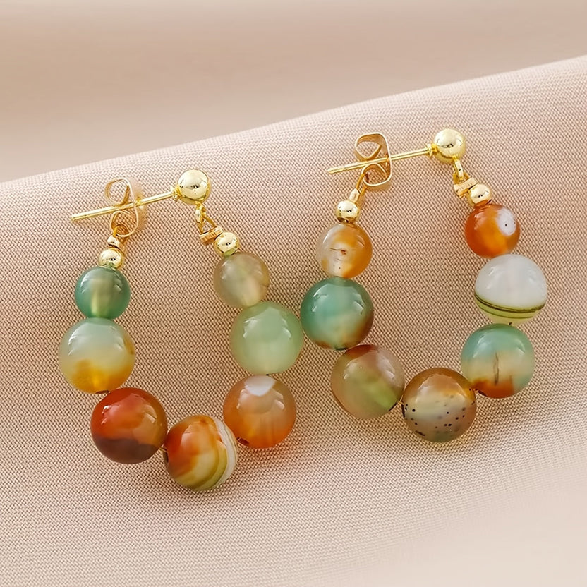 Pendientes colgantes vintage de ágata de colores con cuentas