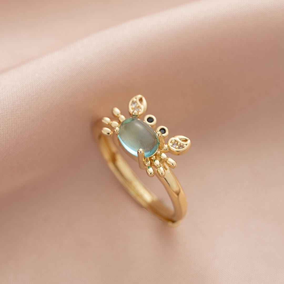 Anillo ajustable mini cangrejo con piedra preciosa – imagen 2