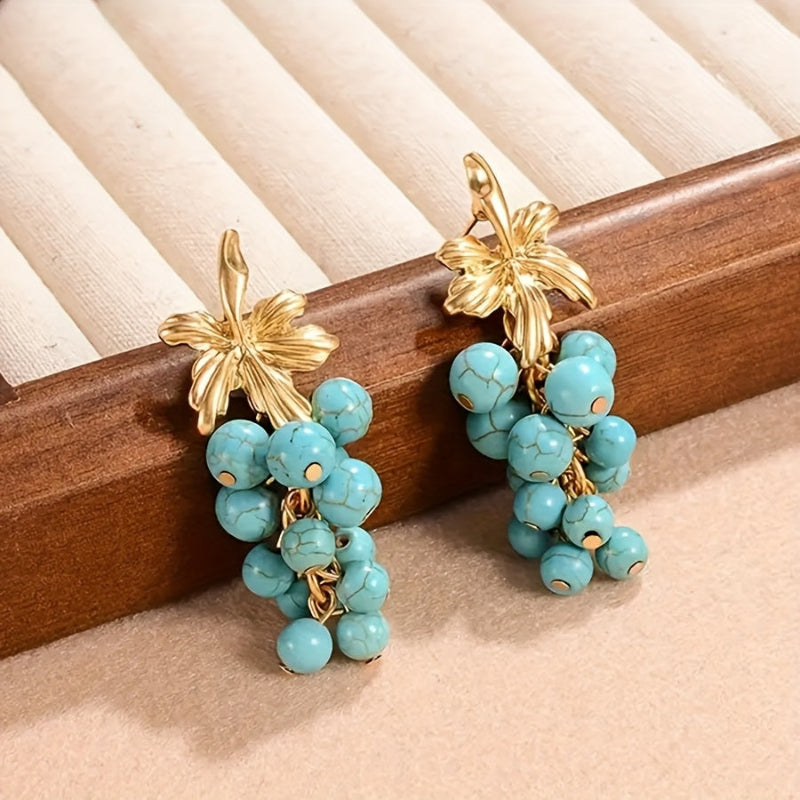 Pendientes elegantes de turquesa en forma de uva – imagen 2