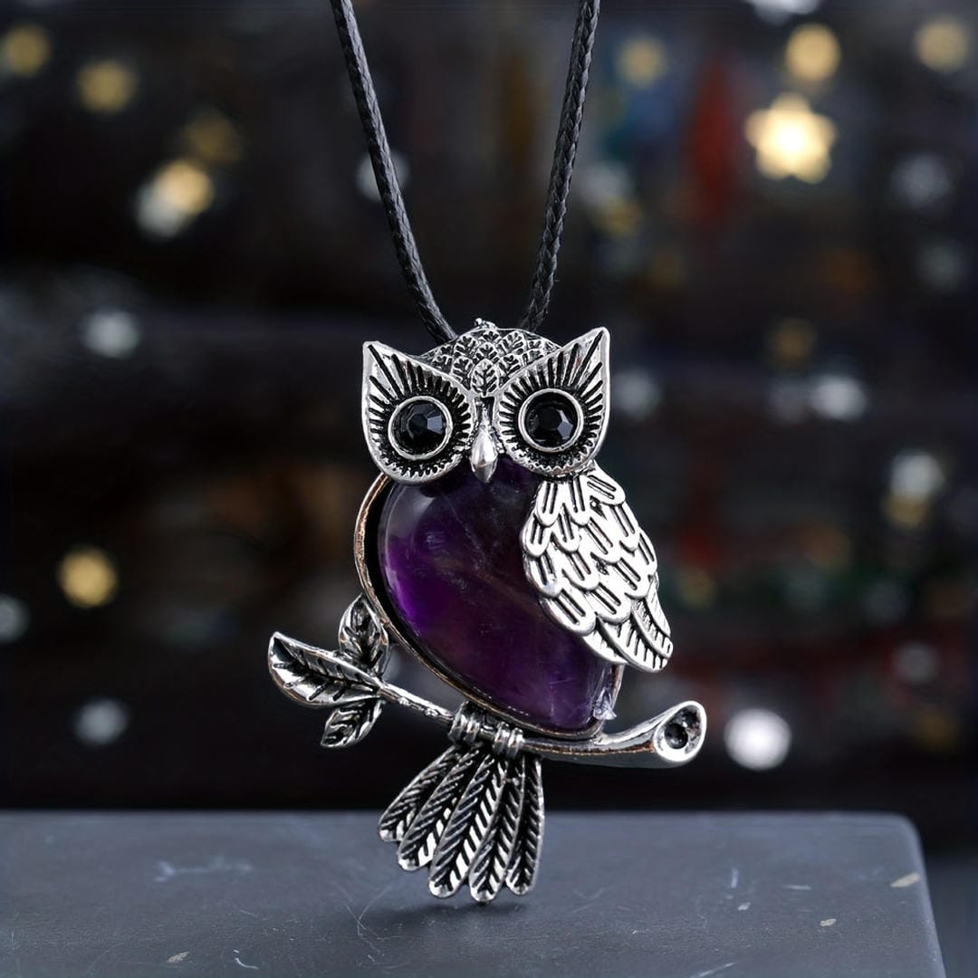 Collar de plata con colgante de búho y gema – imagen 3