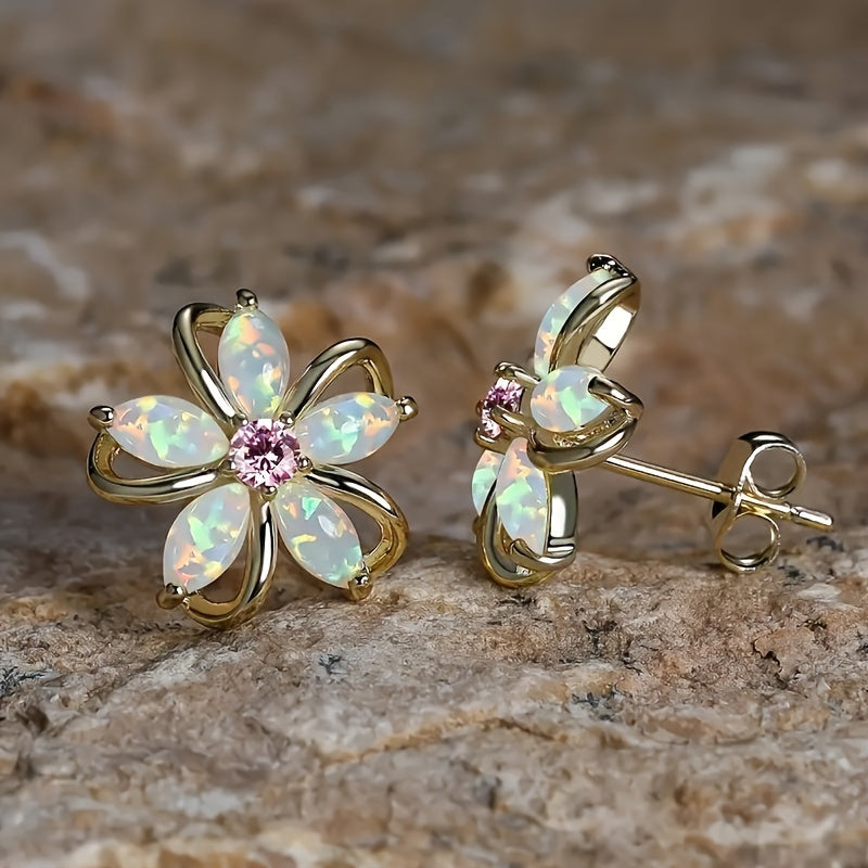 Pendientes delicados de ópalo en forma de flor