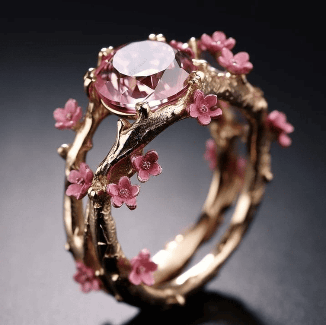 Anillo elegante de cristal rosa con flor