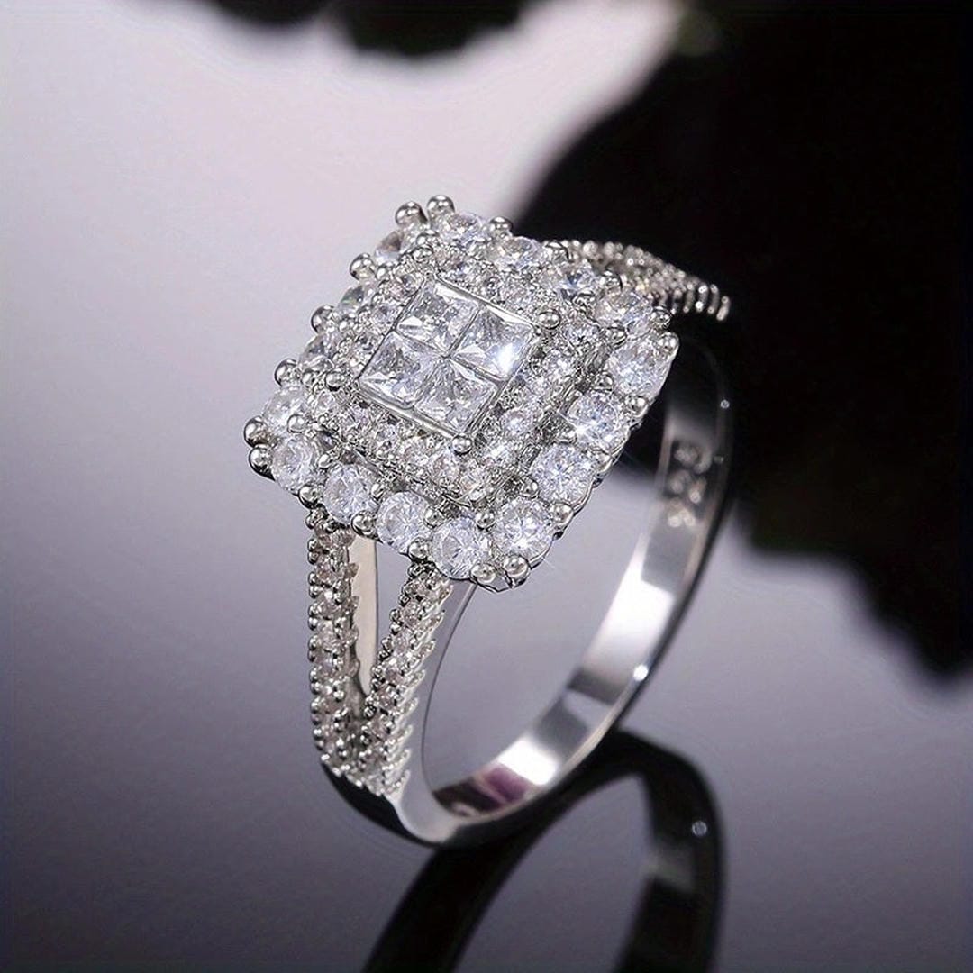 Anillo de boda de circonita de forma cuadrada – imagen 2