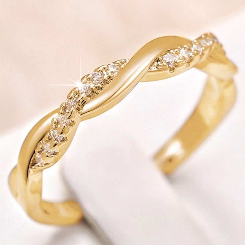 Anillo eterno trenzado de circonita con incrustaciones, tendencia