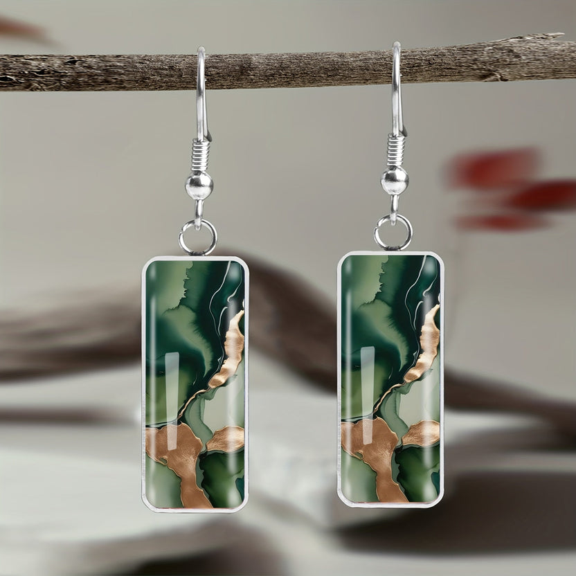 Pendientes abstractos minimalistas dorados en verde