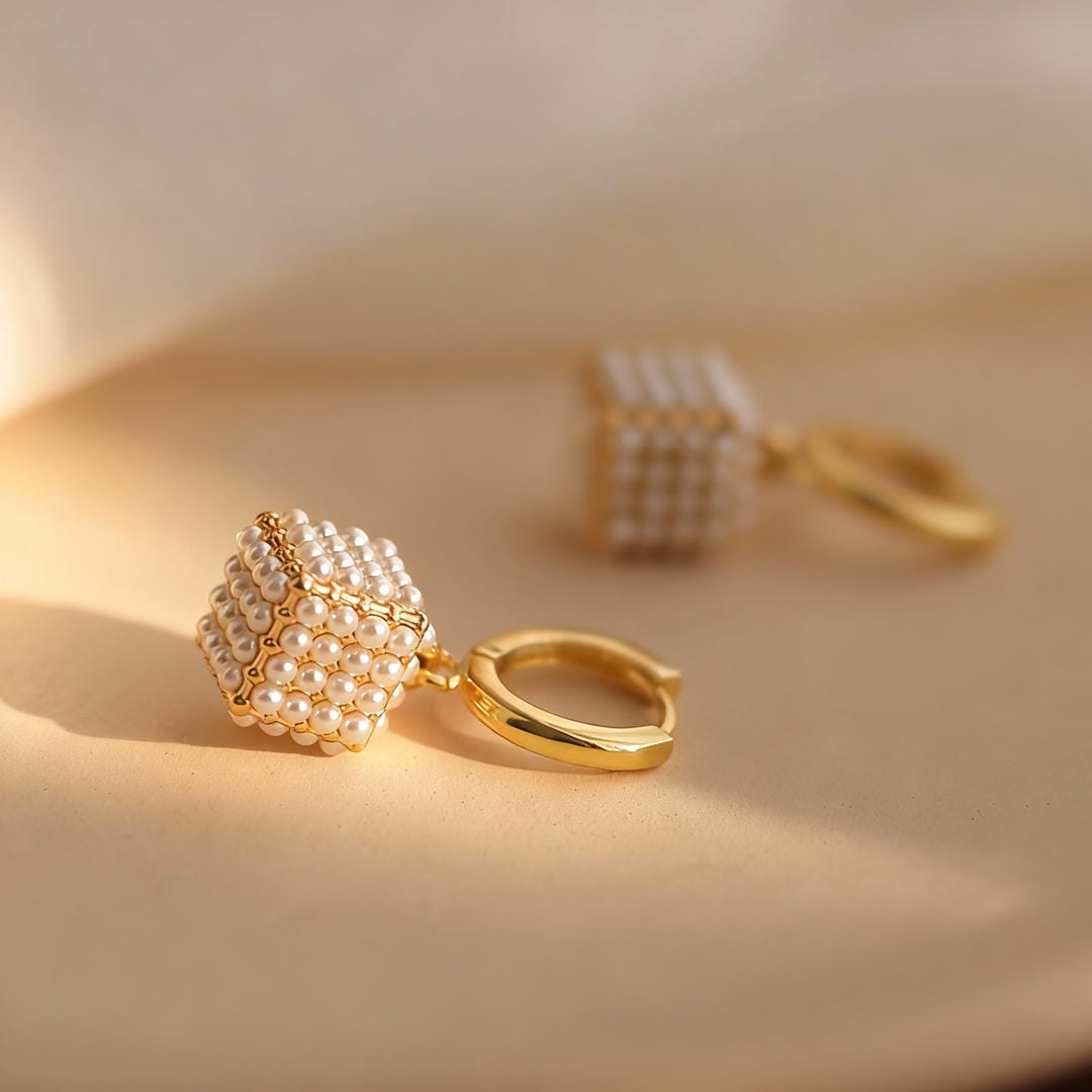 Pendientes de cubo dorado con caída – imagen 3