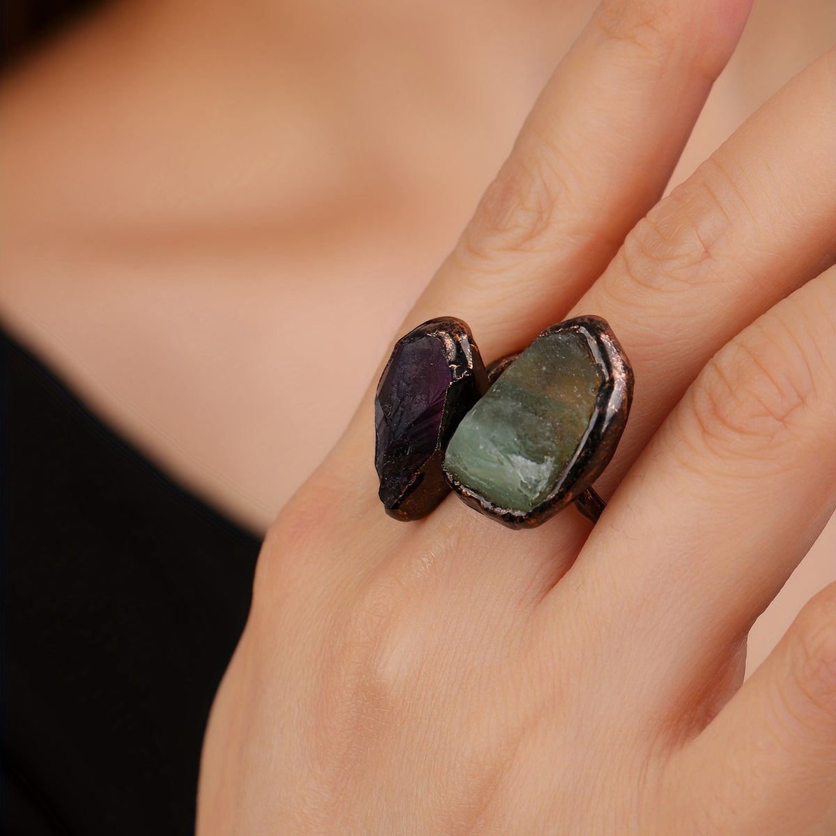 Anillo radiante de doble cabeza con piedra – imagen 4