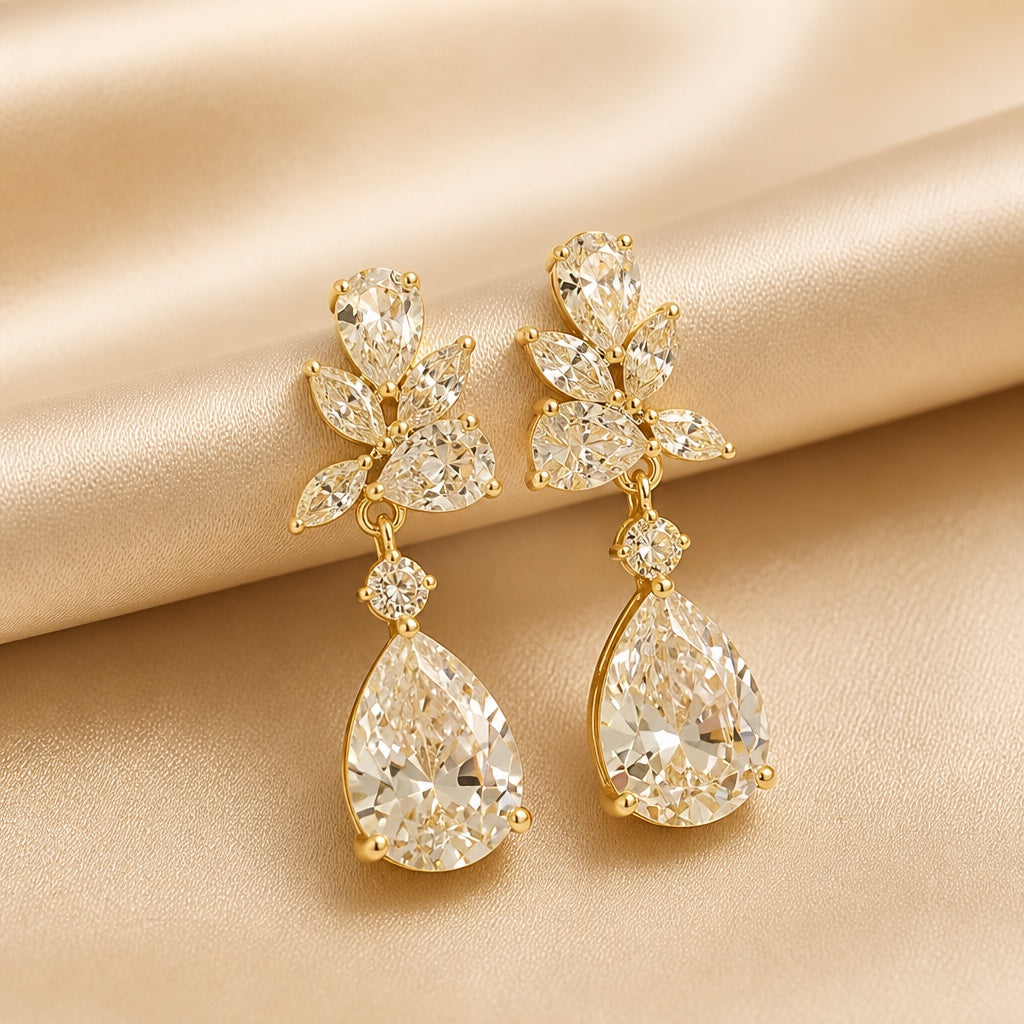 Pendientes florales de oro blanco con forma de lágrima – imagen 2