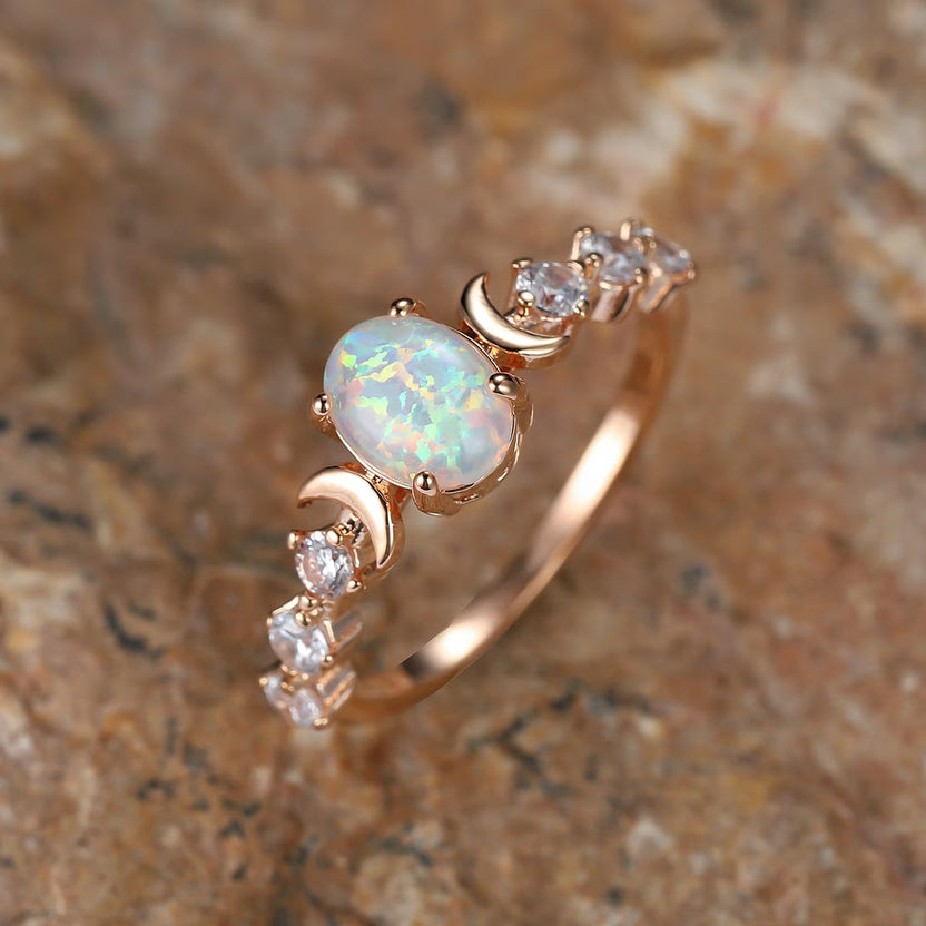 Anillo luna creciente de ópalo | Oro rosa