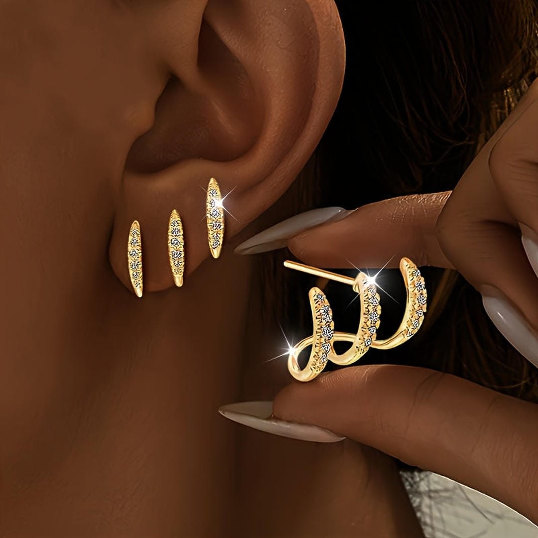 Pendientes elegantes de strass con garra triple – imagen 5
