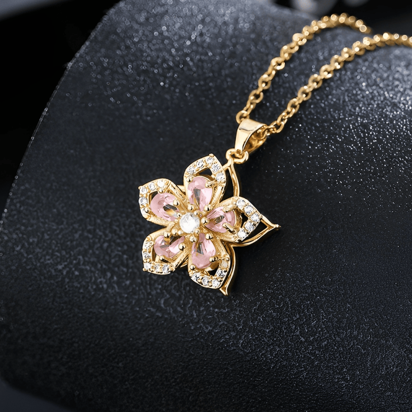 Collar de turmalina rosa floral