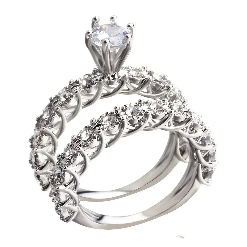 Set de anillos floral con halo de cristales – imagen 2