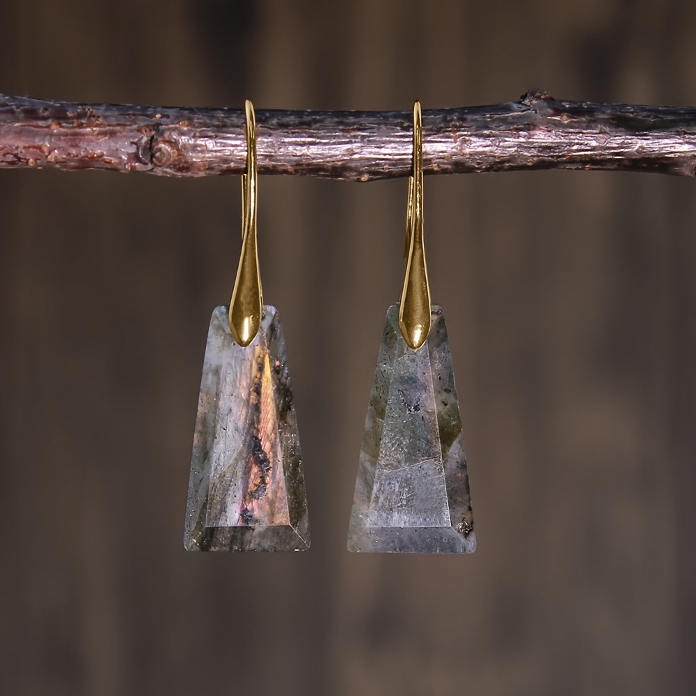 Pendientes largos bohemios de piedra geométrica – imagen 2