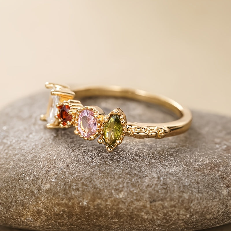 Anillo retro multicolor con gemas – imagen 3