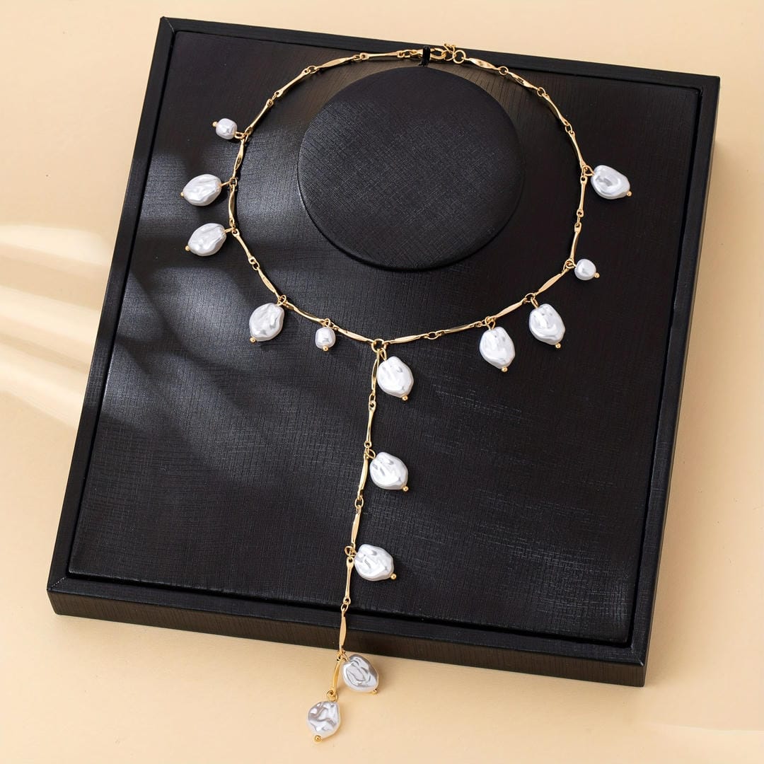 Collar lariat en Y de cascada de perlas