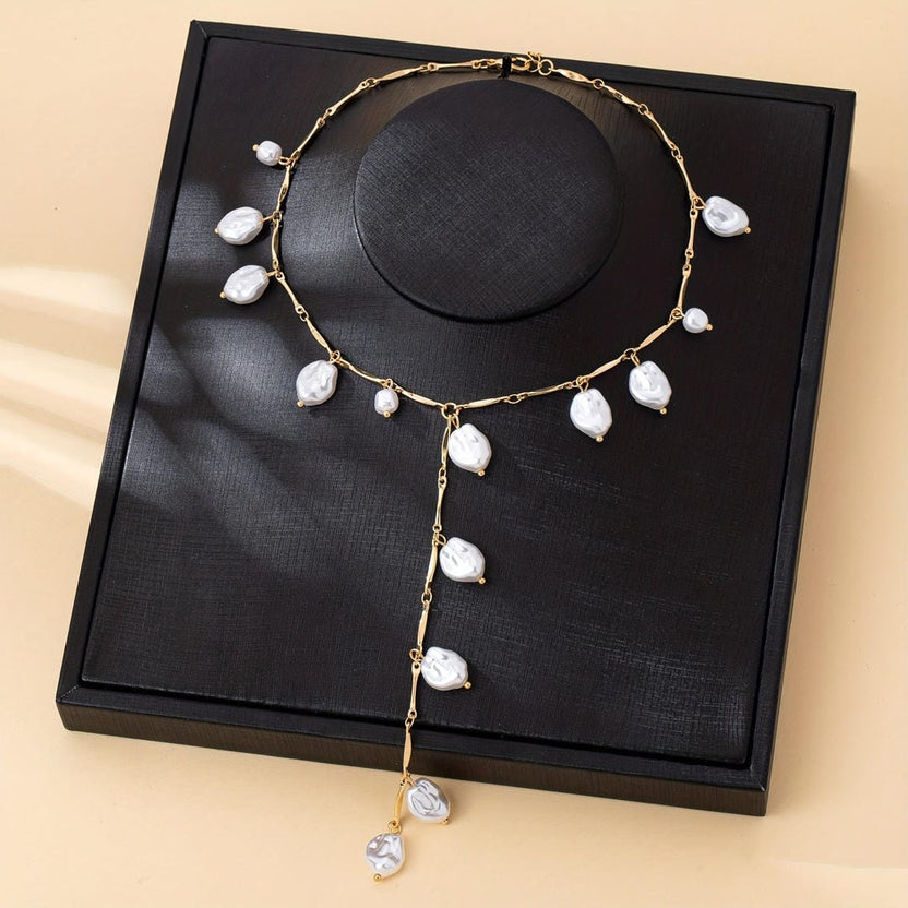 Collar lariat en Y de cascada de perlas