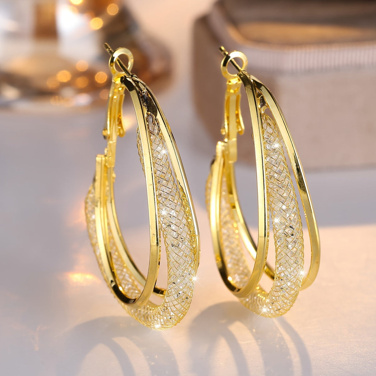 Pendientes de circonita en malla de oro blanco de lujo – imagen 2
