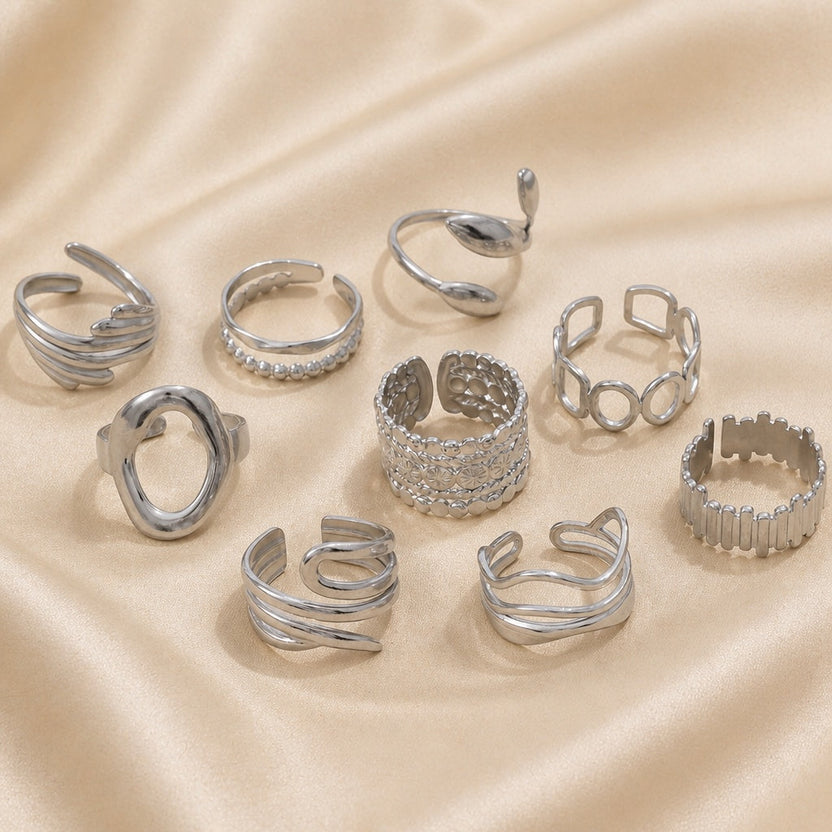 Set de anillos vintage apilables en oro blanco