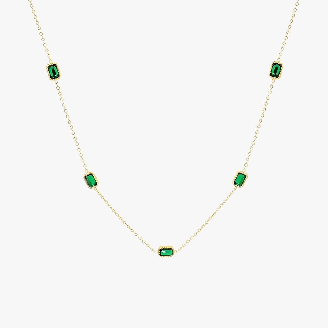 Collar de cadena dorada con piedra verde – imagen 2
