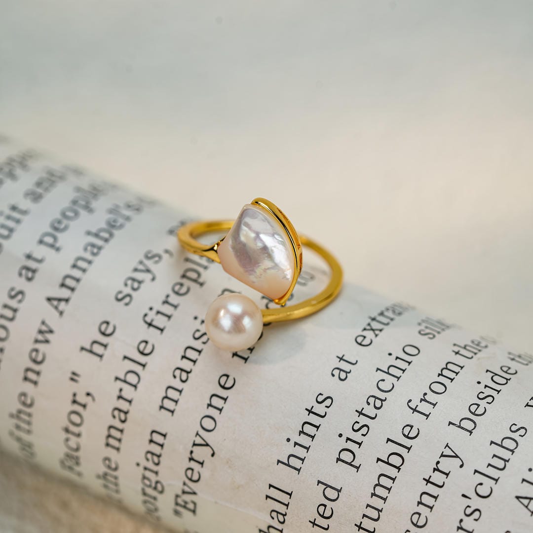Anillo abierto de perlas dúo envolvente – imagen 4