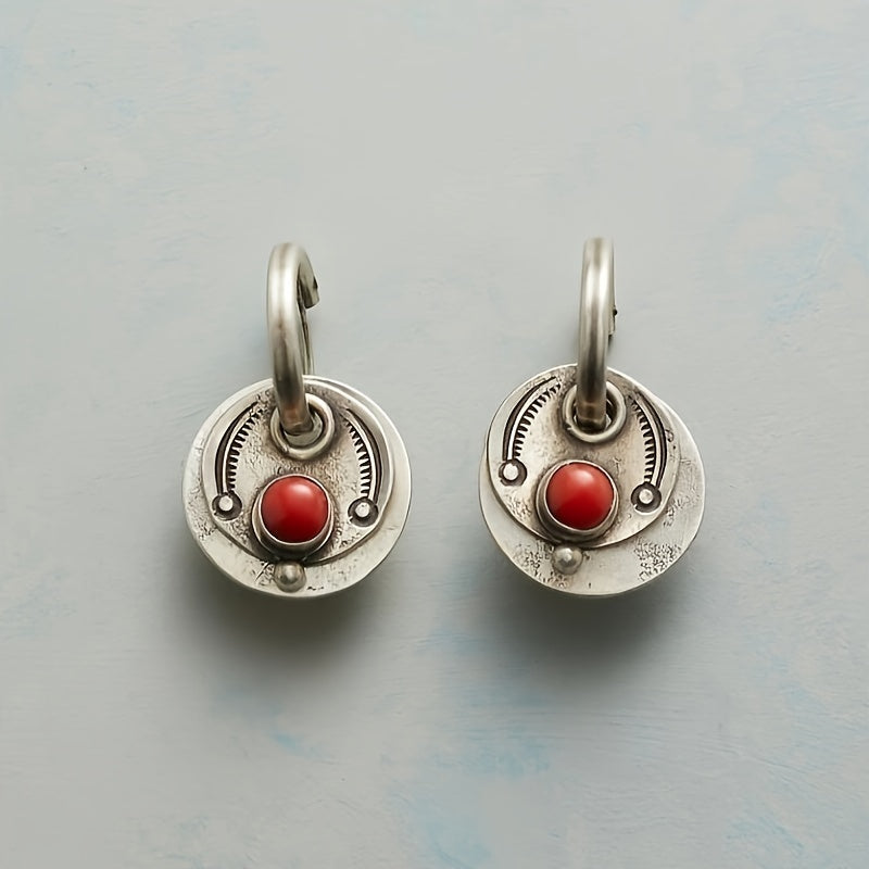 Pendientes retro redondos de jaspe falso