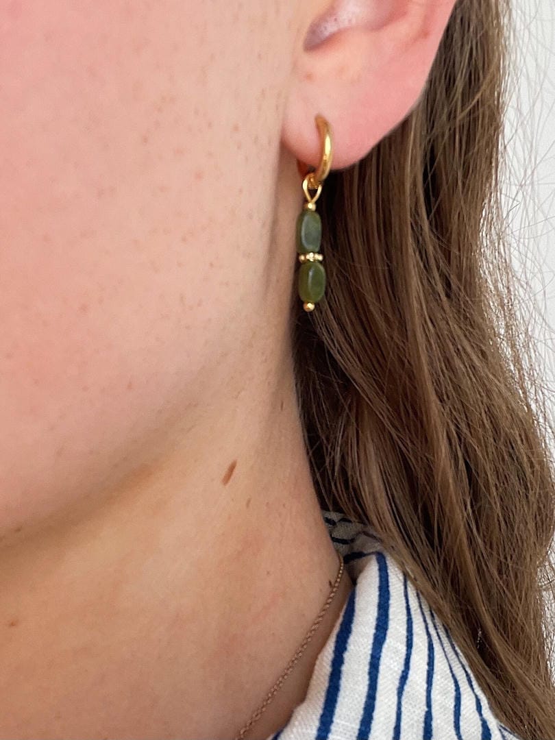 Pendientes preciosos de piedra verde doble – imagen 3