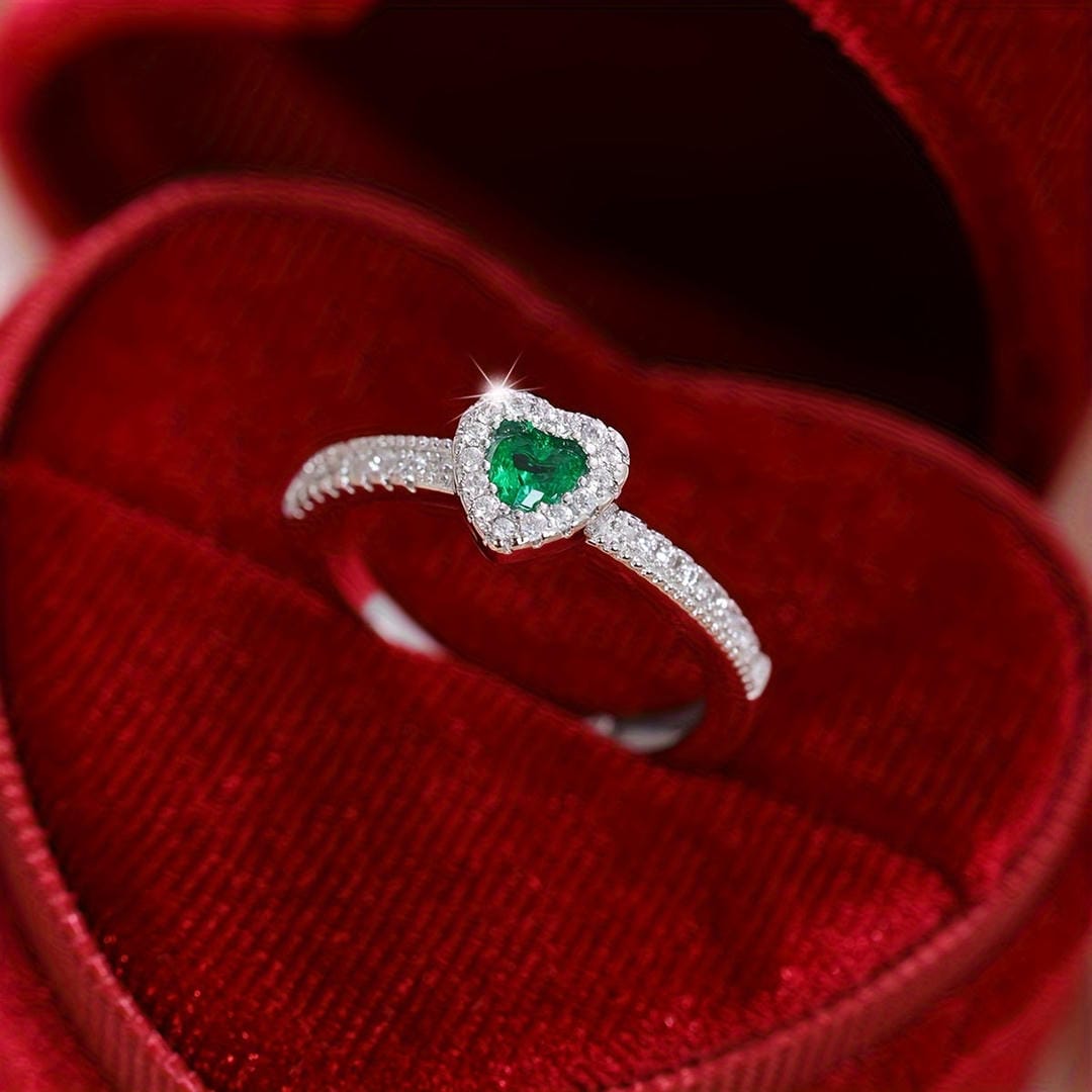 Anillo de promesa de cristal con halo de corazón – imagen 2