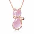 Encantador collar de piedra rosa en forma de gato con circonita – imagen 2