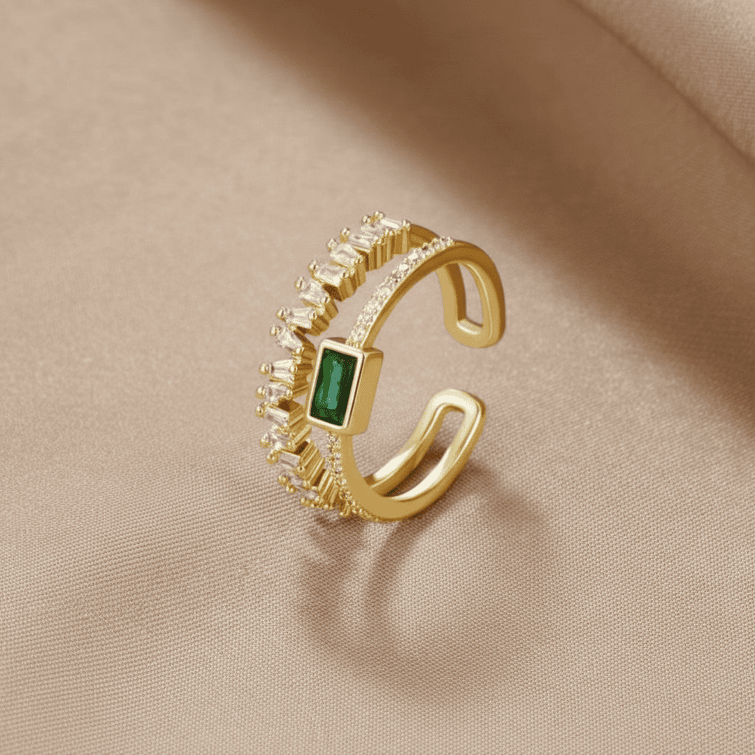 Anillo ajustable de circonita verde bosque – imagen 4