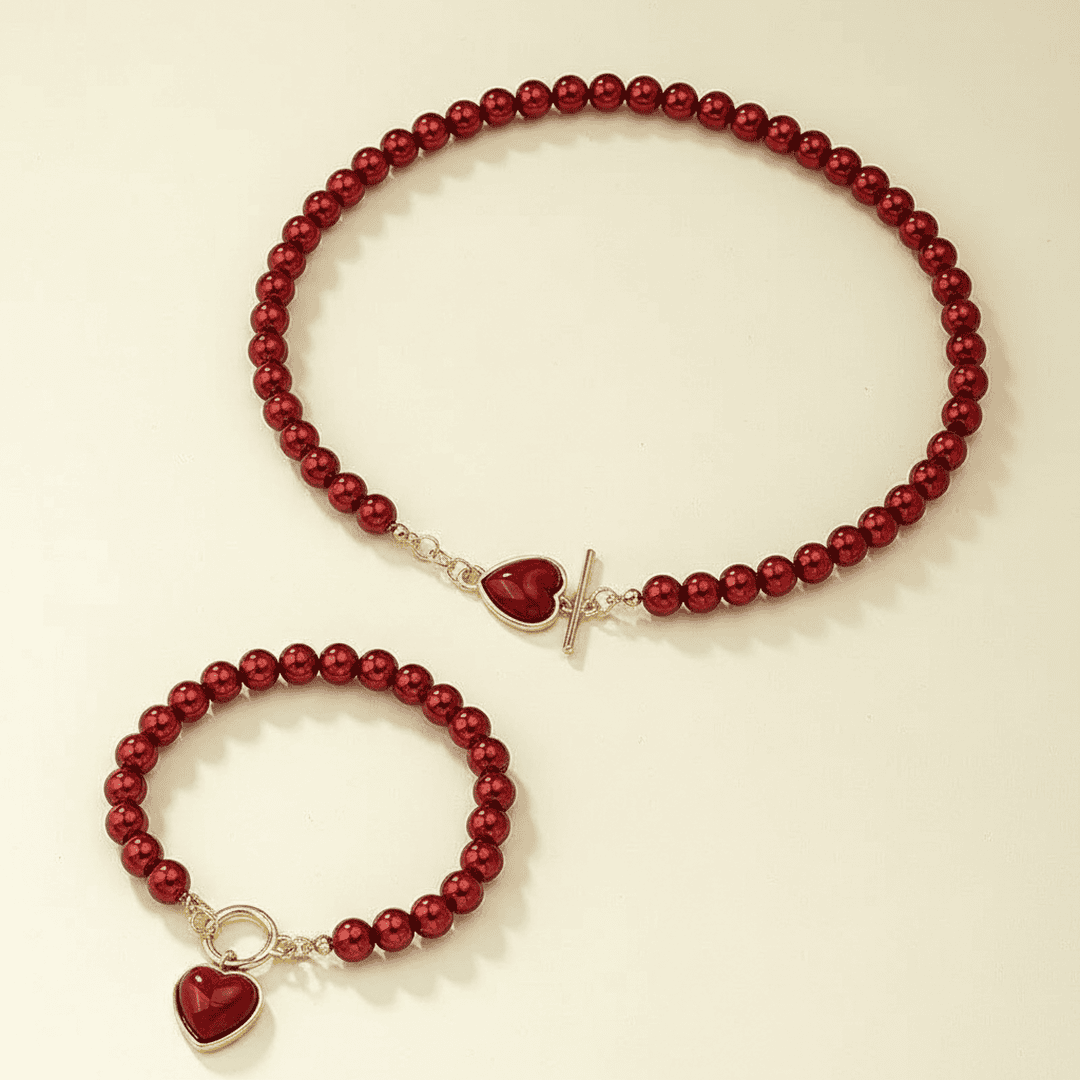 Conjunto de colgante corazón y pulsera de cuentas — Carmen, Lucía & Rocío