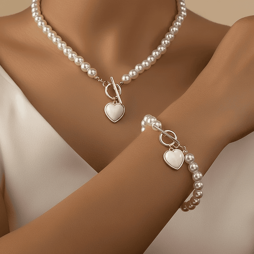 Conjunto de colgante corazón y pulsera de cuentas — Carmen, Lucía & Rocío