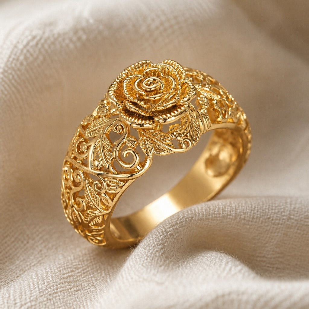 Anillo de rosa dorada de alta costura – imagen 2