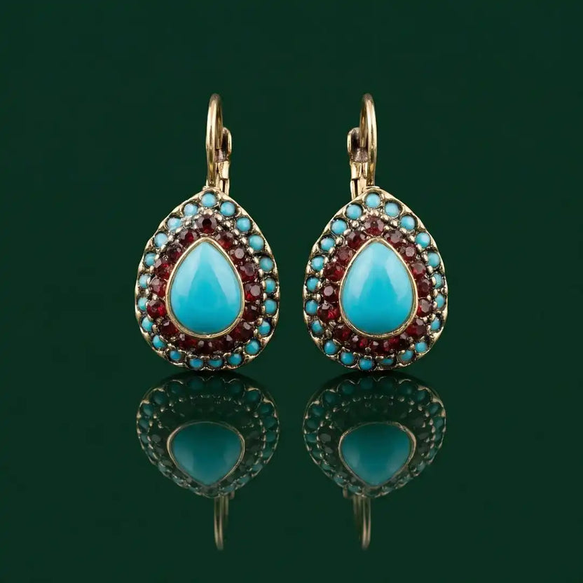 Pendientes vintage dorados de turquesa en gota