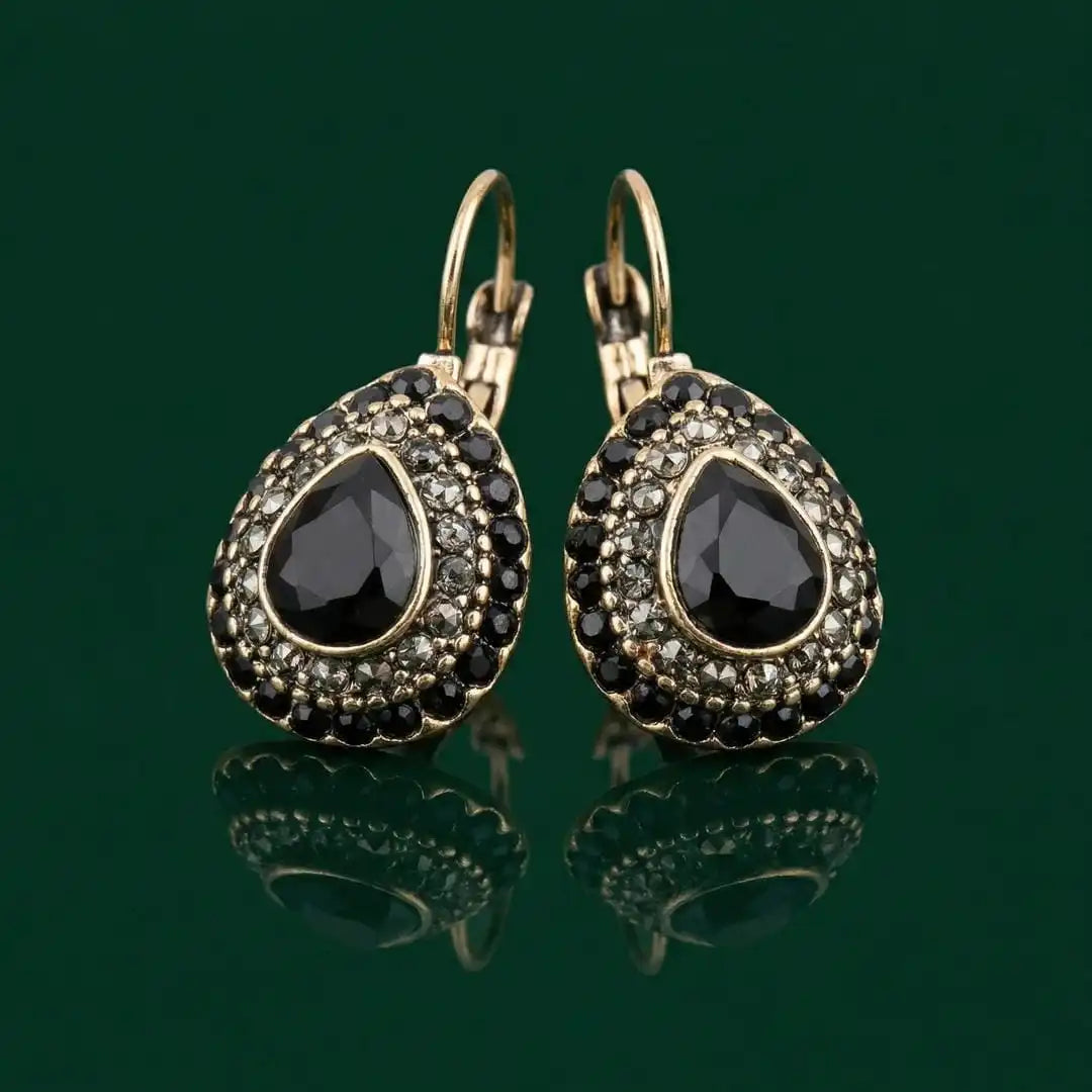 Pendientes vintage dorados de turquesa en gota – imagen 2