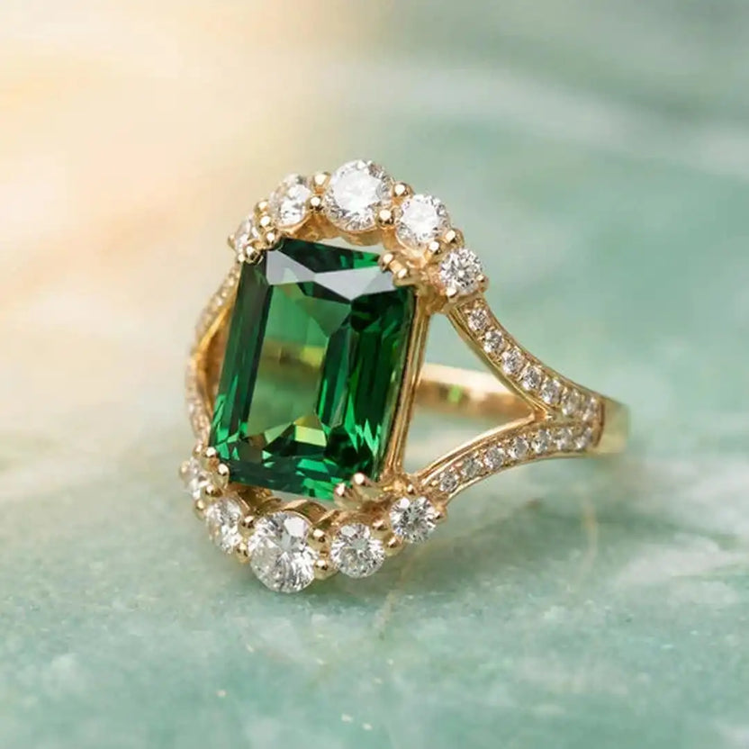 Anillo protagonista luminoso de brillo cálido