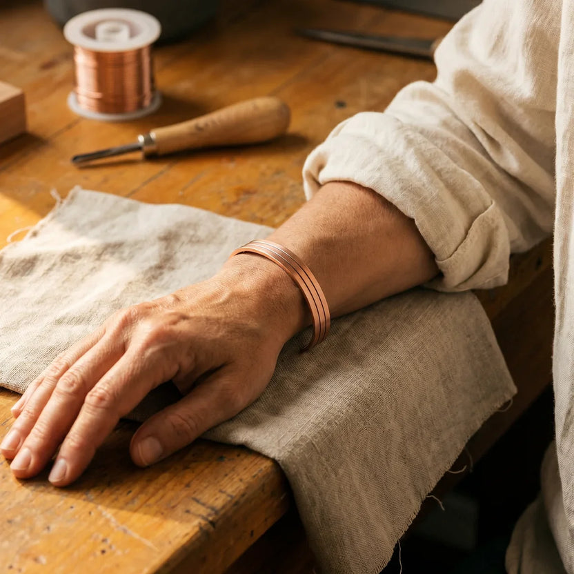 Brazalete de cobre con grabado infinito