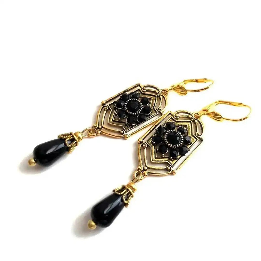 Pendientes de gota de cristal negro – imagen 3