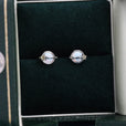 Pendientes vintage de plata con piedra de luna rosa – imagen 2