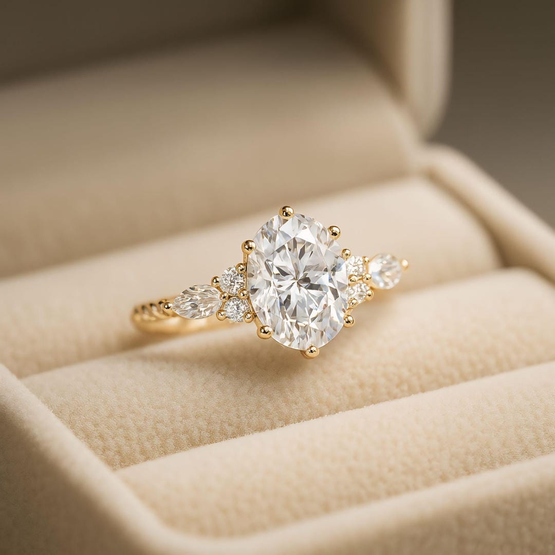 Anillo vintage de piedra blanca ovalada de acento – imagen 2