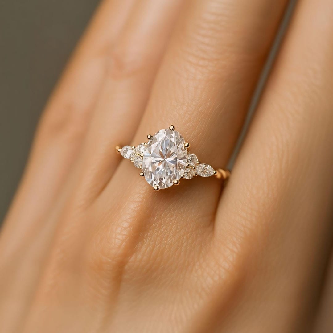 Anillo vintage de piedra blanca ovalada de acento – imagen 4