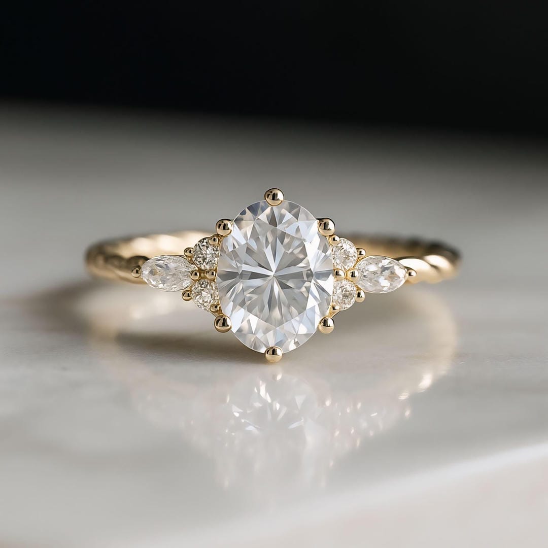 Anillo vintage de piedra blanca ovalada de acento – imagen 3