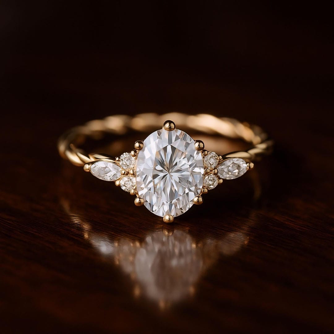 Anillo vintage de piedra blanca ovalada de acento